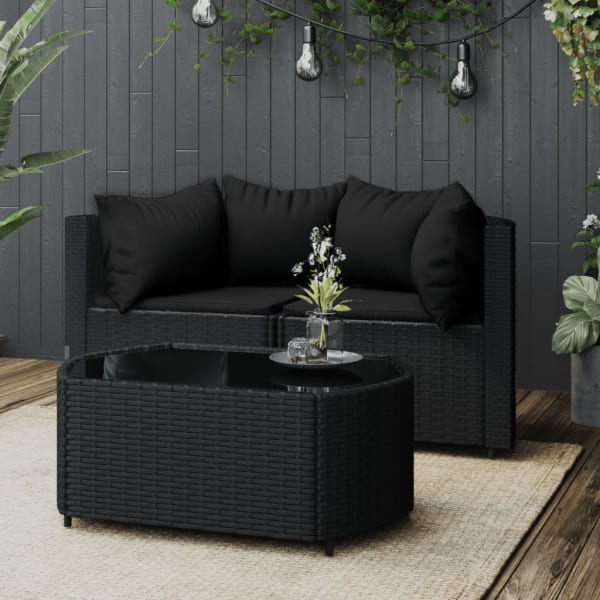 3 Piece Garden Lounge Set with Cushions Black Poly Rattan