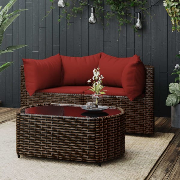 3 Piece Garden Lounge Set with Cushions Brown Poly Rattan