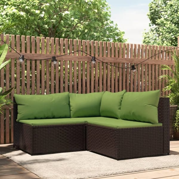 3 Piece Garden Lounge Set with Cushions Brown Poly Rattan