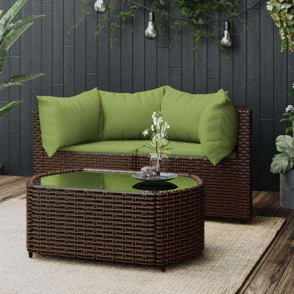 3 Piece Garden Lounge Set with Cushions Brown Poly Rattan