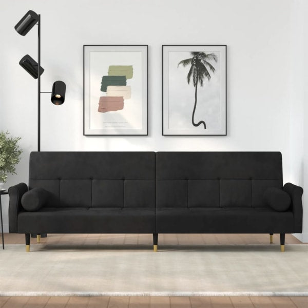 Sofa Bed with Cushions Black Velvet