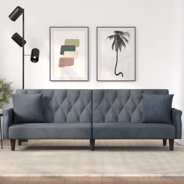 Sofa Bed with Armrests Dark Grey Velvet