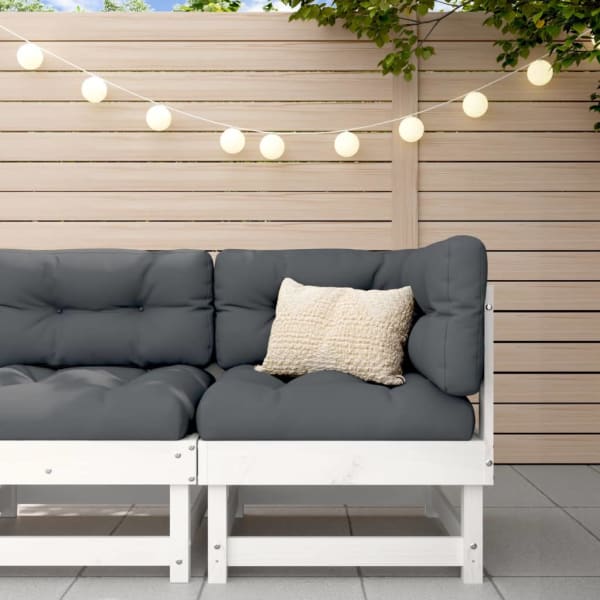 Corner Sofa with Cushions White Solid Wood Pine | Outdoor