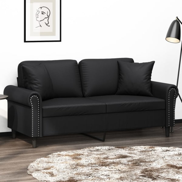 2-Seater Sofa with Throw Pillows Black 140 cm Faux Leather