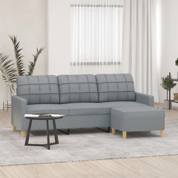 3-Seater Sofa with Footstool Light Grey 180 cm Fabric