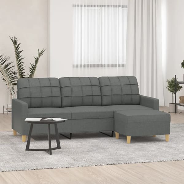 3-Seater Sofa with Footstool Dark Grey 180 cm Fabric