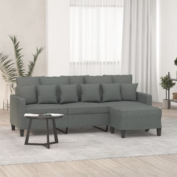 3-Seater Sofa with Footstool Dark Grey 180 cm Fabric