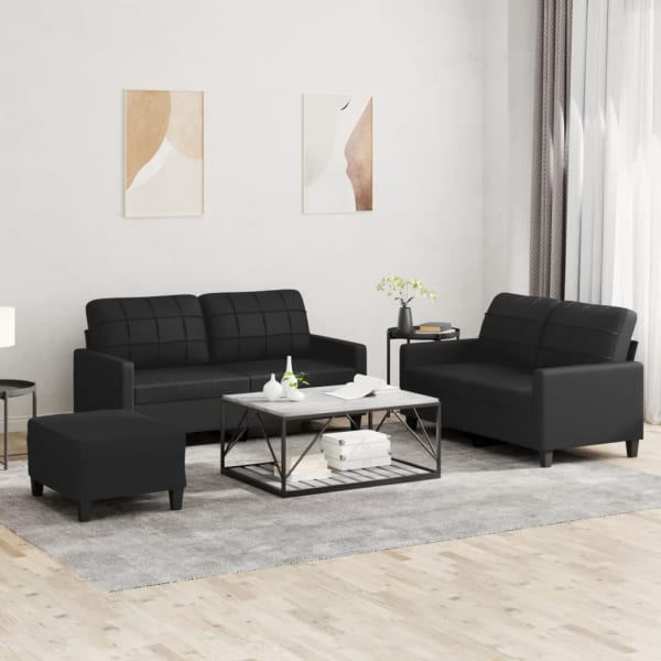 3 Piece Sofa Set with Cushions Black Faux Leather