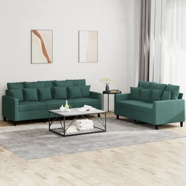 2 Piece Sofa Set with Cushions Dark Green Velvet