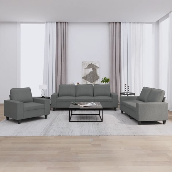 3 Piece Sofa Set Dark Grey Fabric