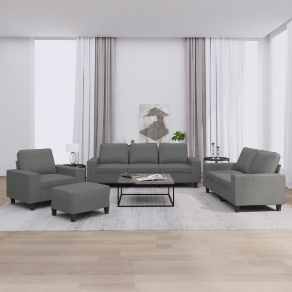 4 Piece Sofa Set Dark Grey Fabric