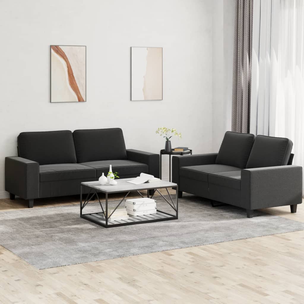 2 Piece Sofa Set Black Fabric