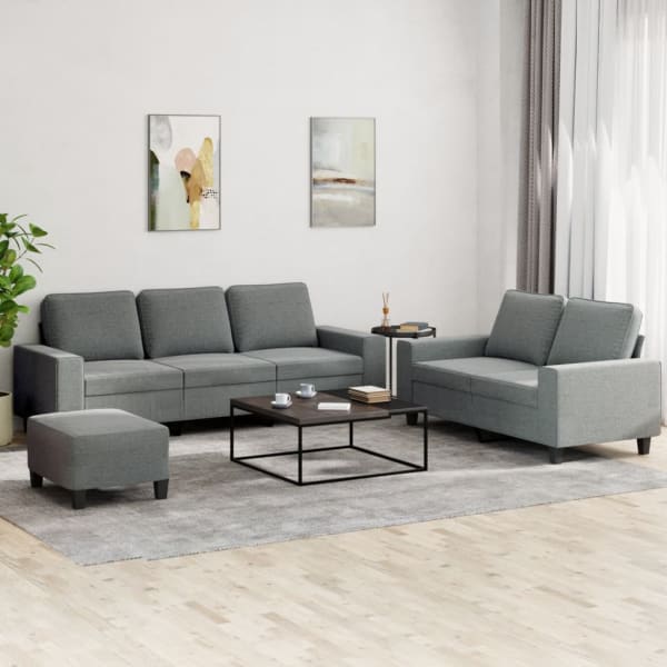 3 Piece Sofa Set Dark Grey Fabric