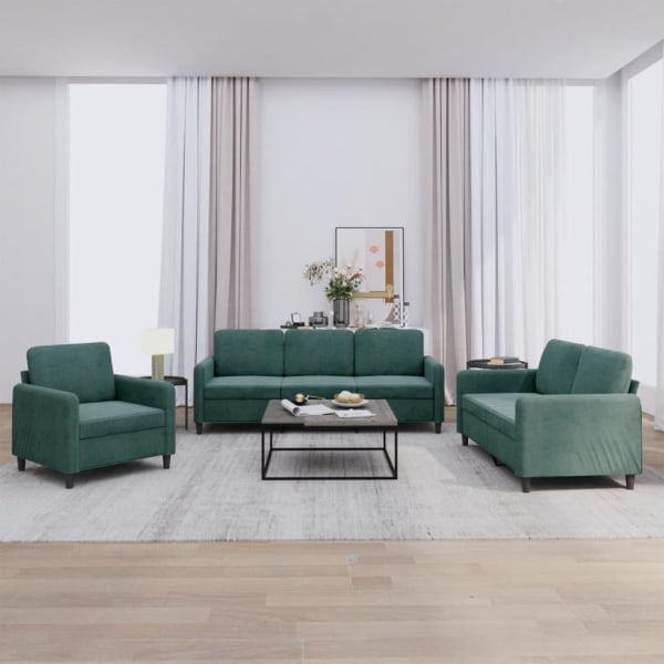 3 Piece Sofa Set Dark Green Velvet