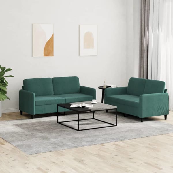 2 Piece Sofa Set Dark Green Velvet