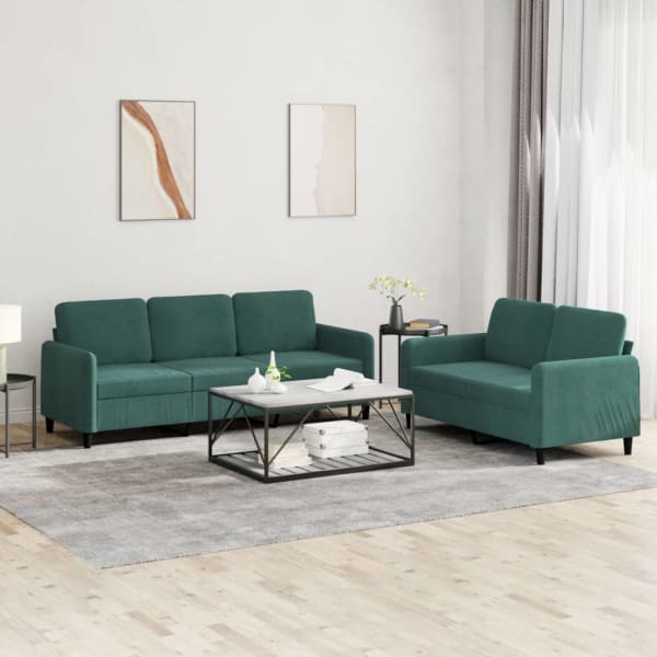 2 Piece Sofa Set Dark Green Velvet