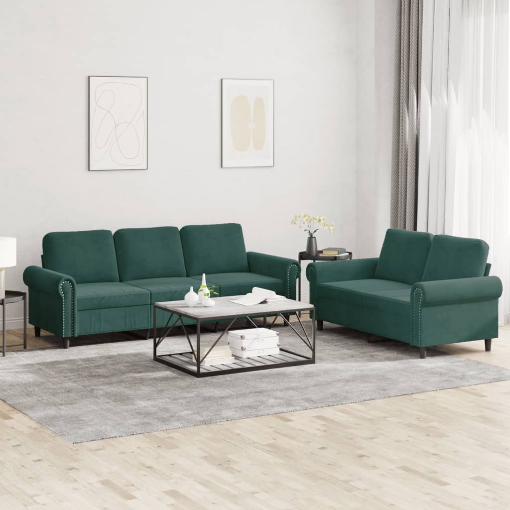 2 Piece Sofa Set with Cushions Dark Green Velvet