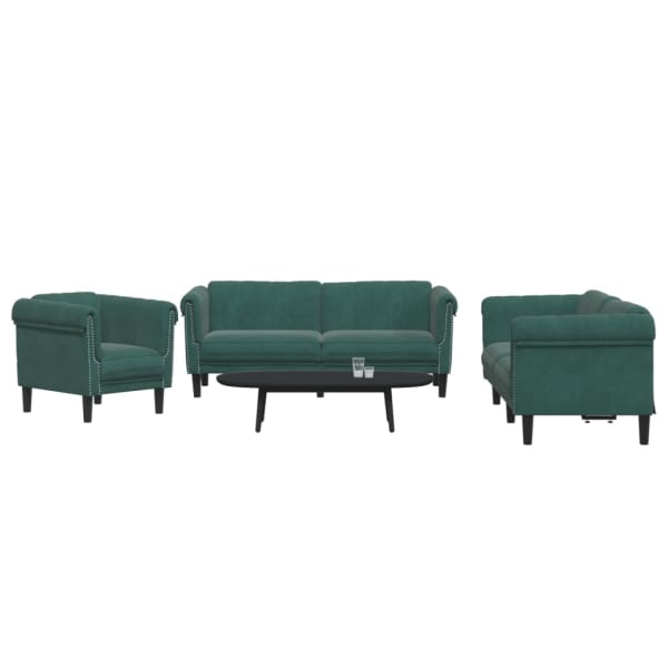 3 Piece Sofa Set Dark Green Velvet