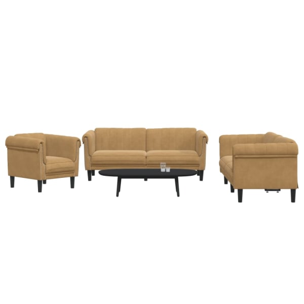 3 Piece Sofa Set Brown Velvet