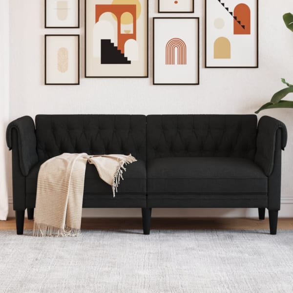 Sofa 2-Seater Black Fabric