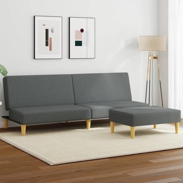 2-Seater Sofa Bed with Pillows and Footstool Dark Grey Velvet