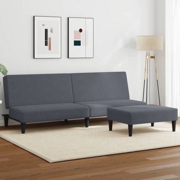 2-Seater Sofa Bed with Footstool Dark Grey Velvet