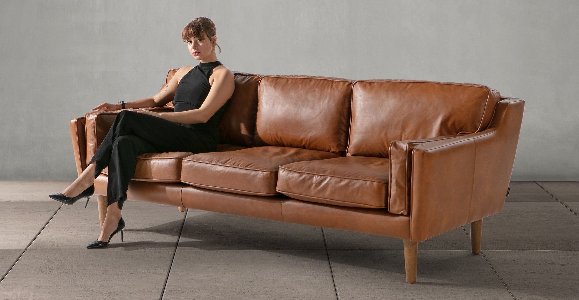 Beatnik 86" Leather Sofa Brown -3-Seater Sofas