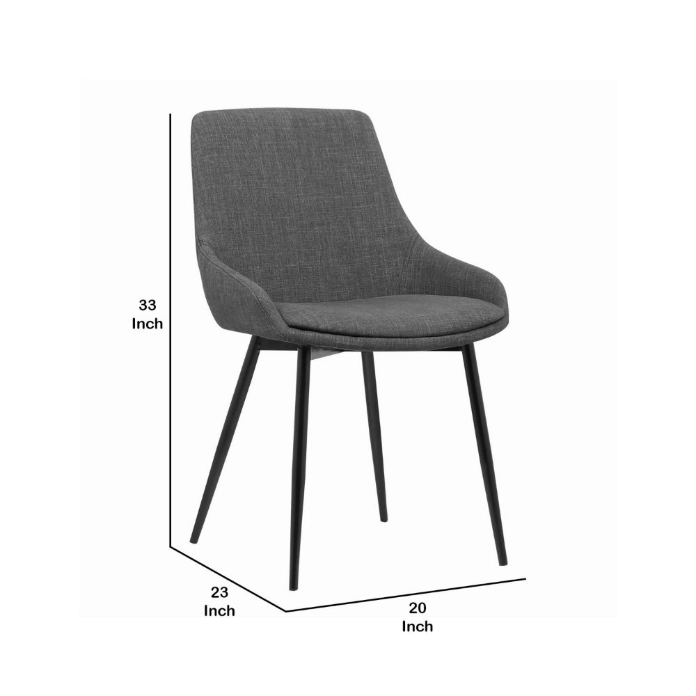 Fabric Upholstered Dining Chair with Metal Legs, Black and Gray - BM155594