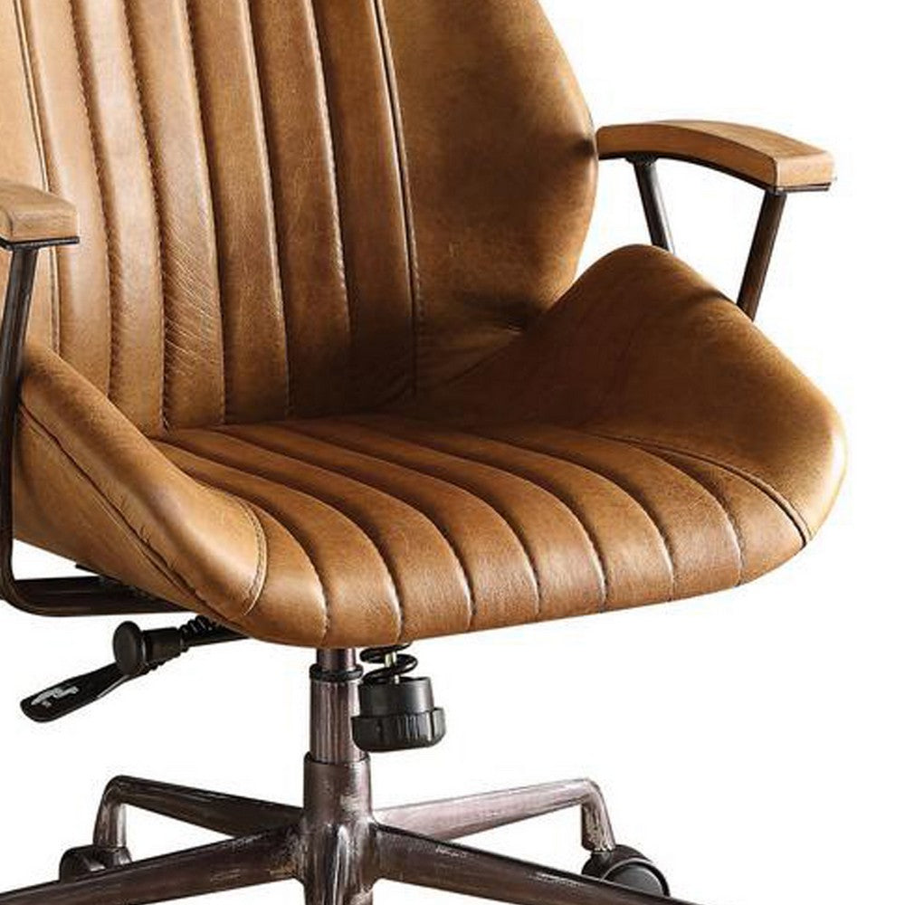 Metal & Leather Executive Office Chair, Coffee Brown - BM163558