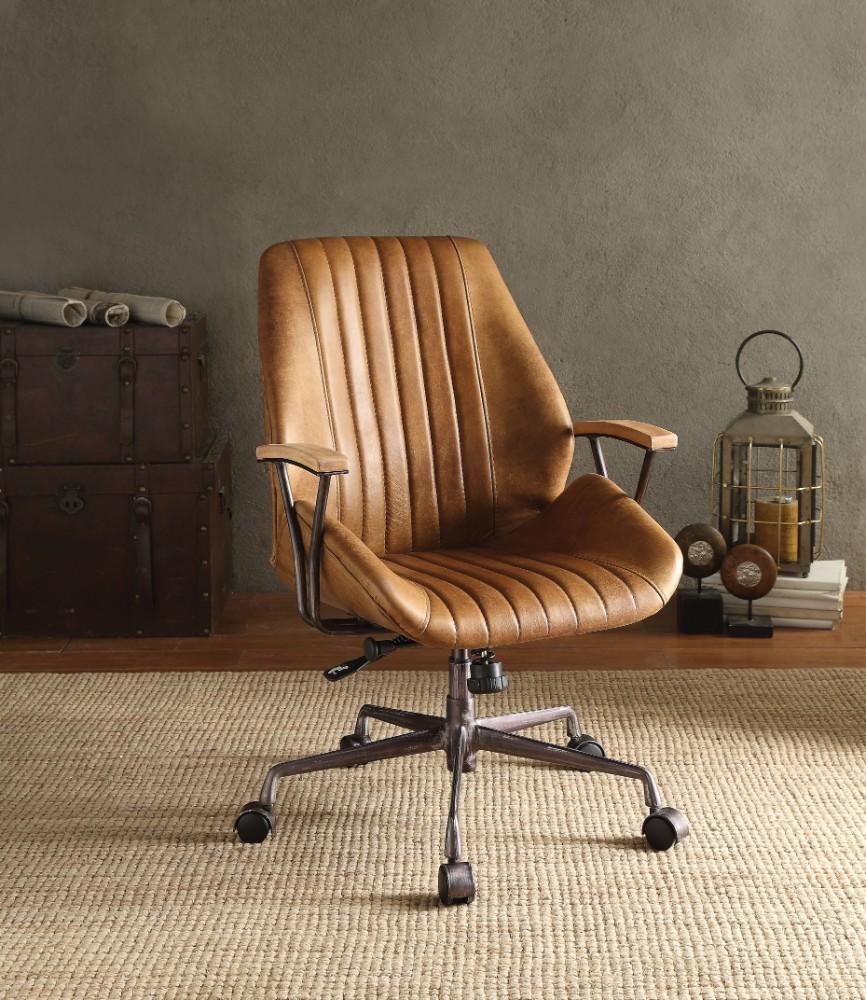 Metal & Leather Executive Office Chair, Coffee Brown - BM163558