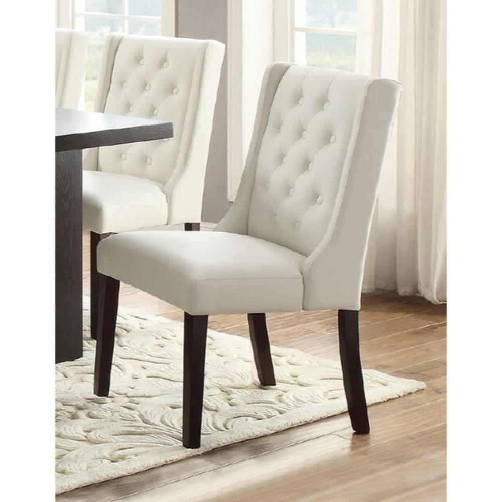 Upholstered Button Tufted Leatherette Dining Chair, Set Of 2,White - BM171526