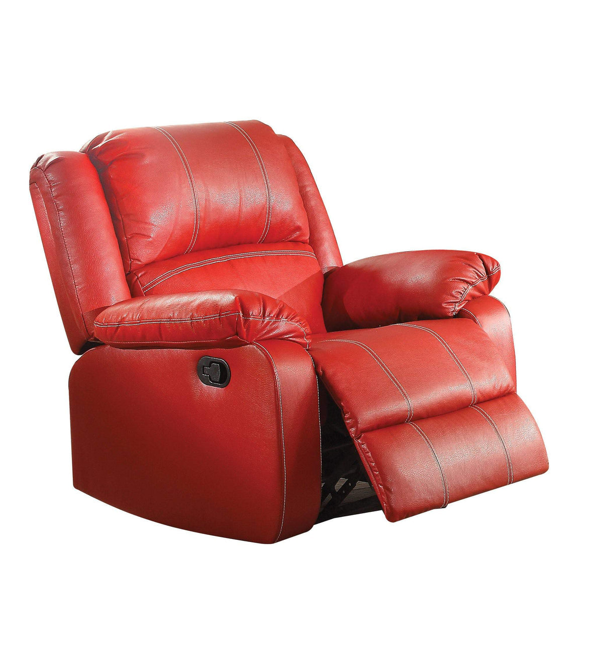 40 Inch Metal Rocker Recliner Chair, Contoured Seat, Red - BM177635