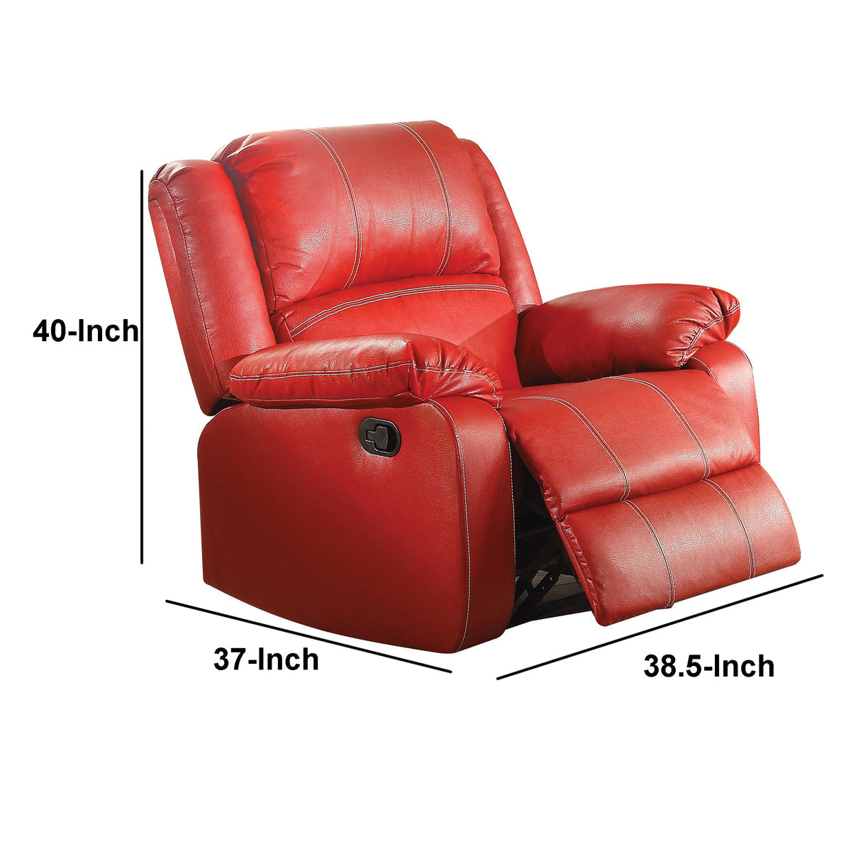 40 Inch Metal Rocker Recliner Chair, Contoured Seat, Red - BM177635