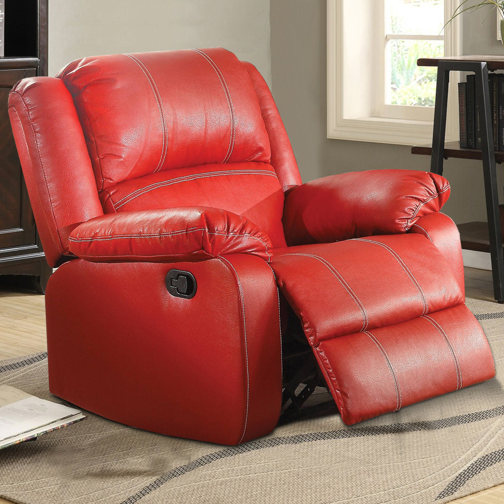 40 Inch Metal Rocker Recliner Chair, Contoured Seat, Red - BM177635