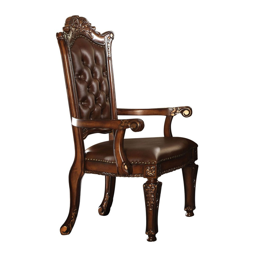 Leather Upholstered Arm Chair in Cherry Brown - BM177715