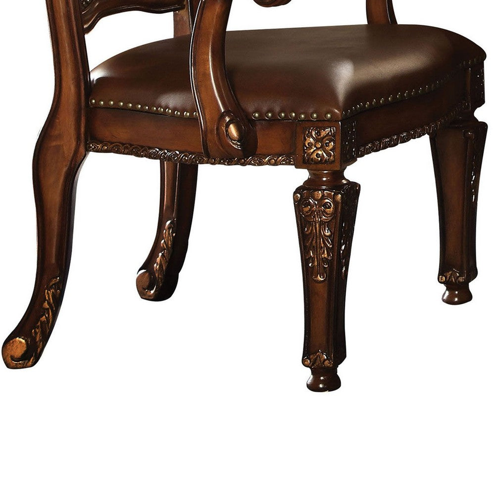 Leather Upholstered Arm Chair in Cherry Brown - BM177715