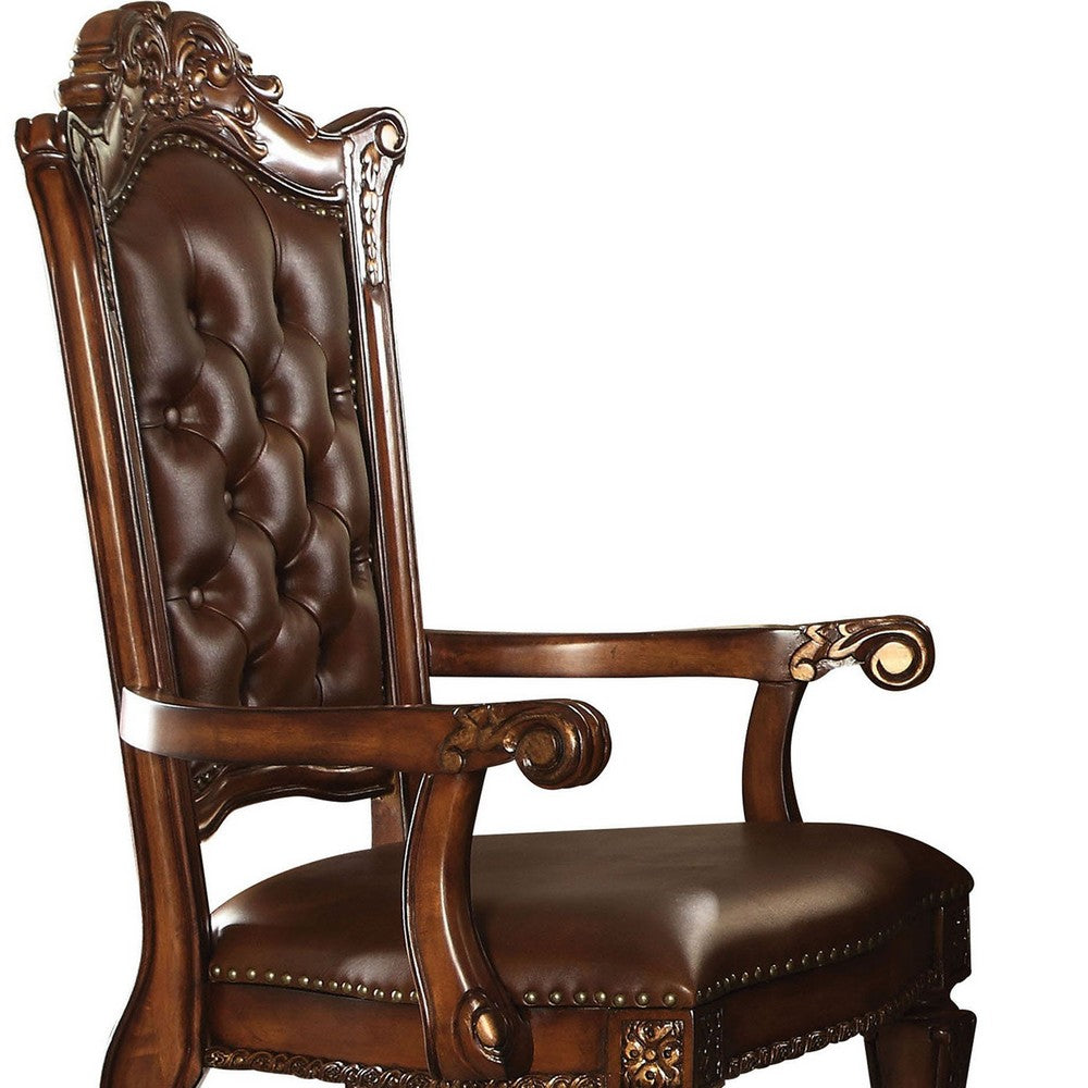 Leather Upholstered Arm Chair in Cherry Brown - BM177715