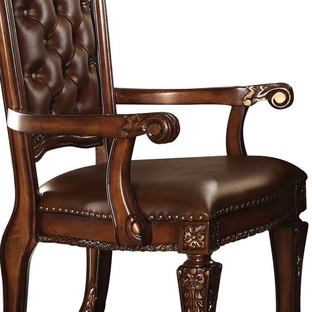 Leather Upholstered Arm Chair in Cherry Brown - BM177715