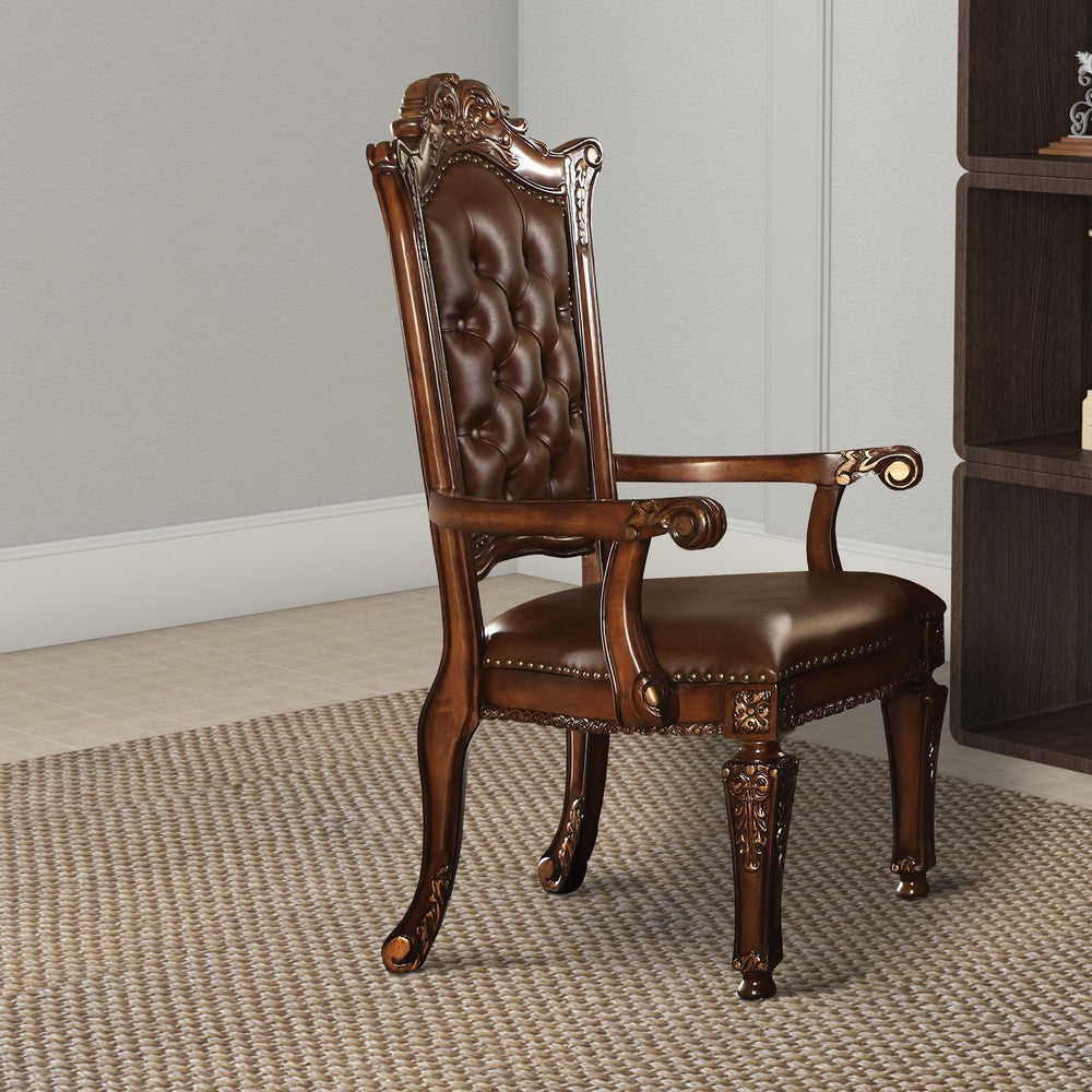 Leather Upholstered Arm Chair in Cherry Brown - BM177715