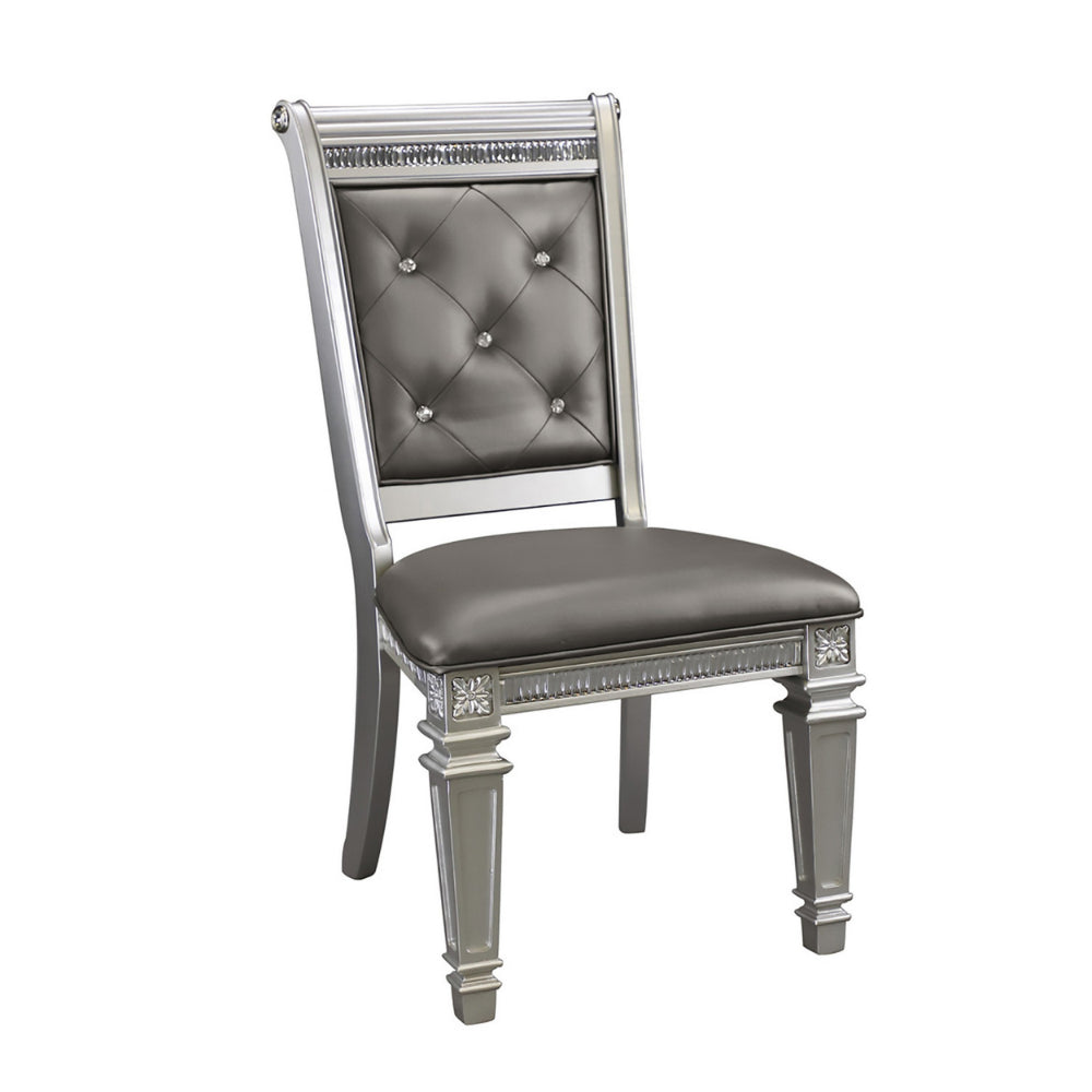 Faux Leather Upholstered Side Chair, Gray And Silver, Set of 2