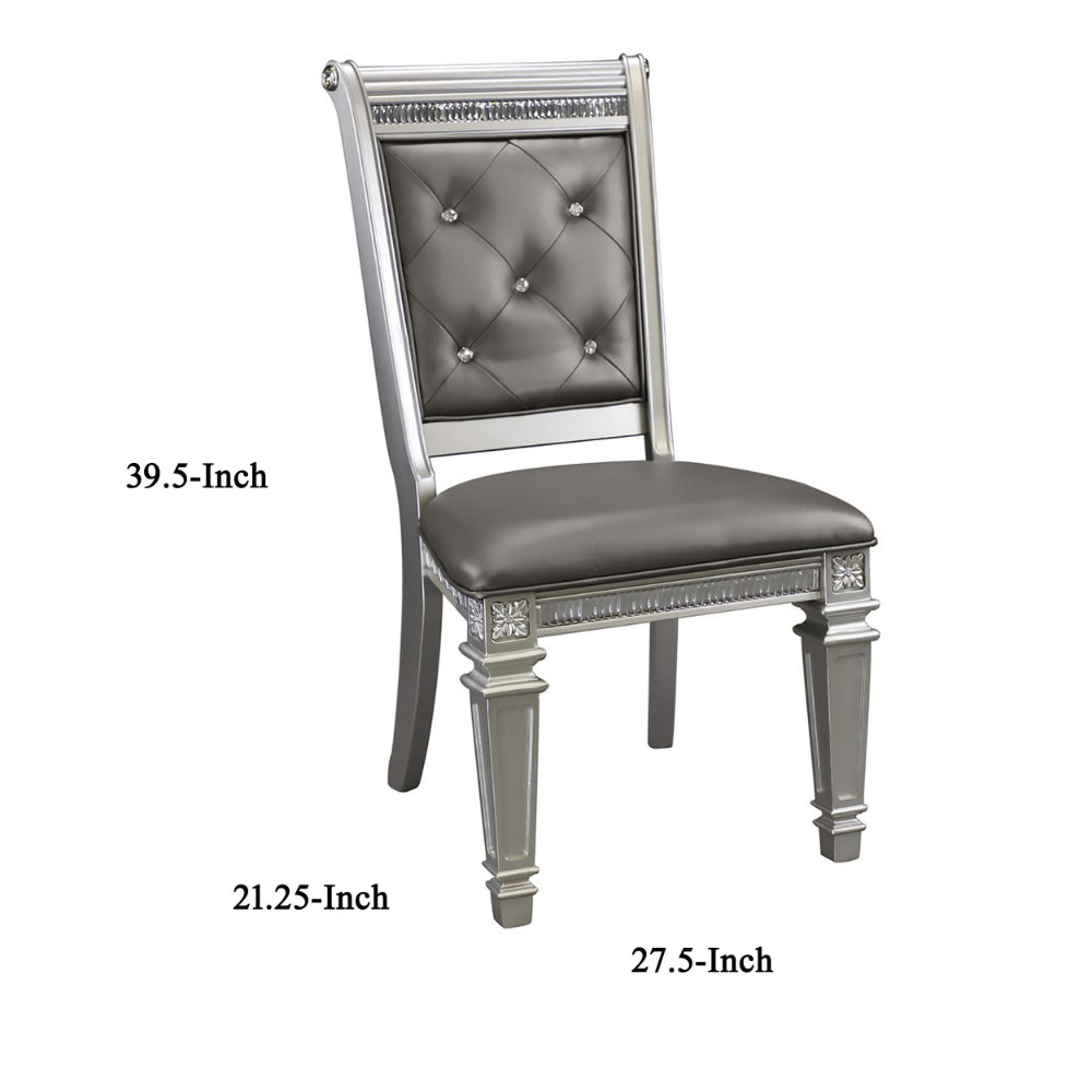 Faux Leather Upholstered Side Chair, Gray And Silver, Set of 2