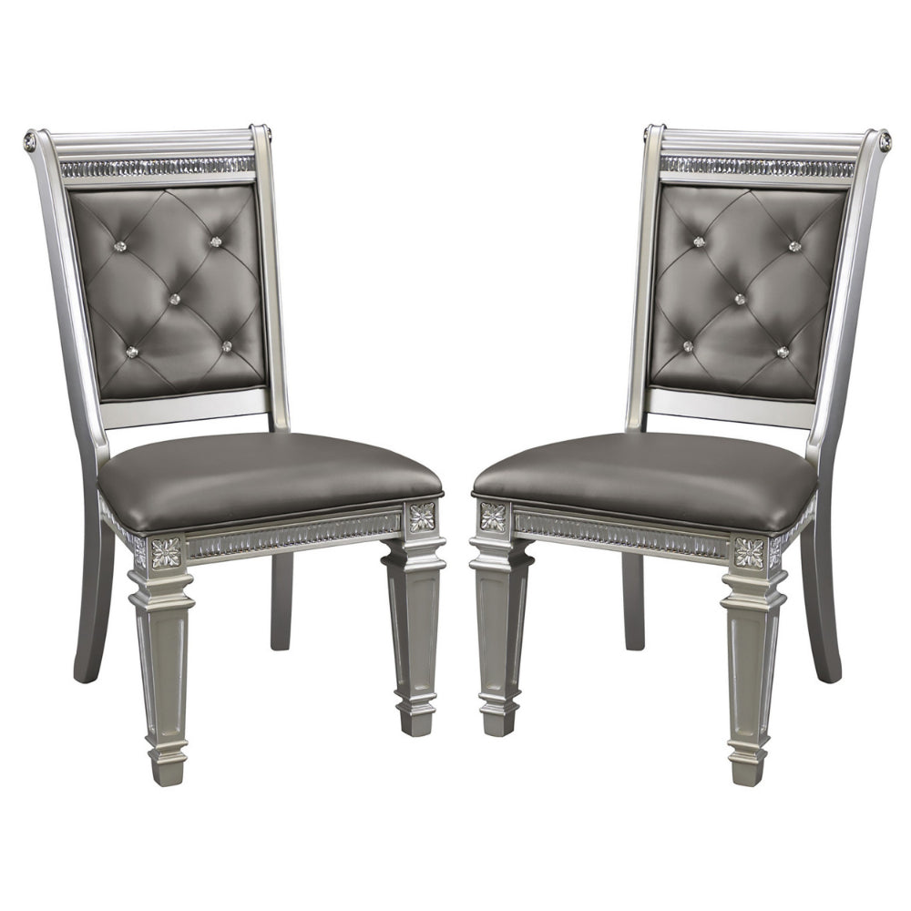 Faux Leather Upholstered Side Chair, Gray And Silver, Set of 2