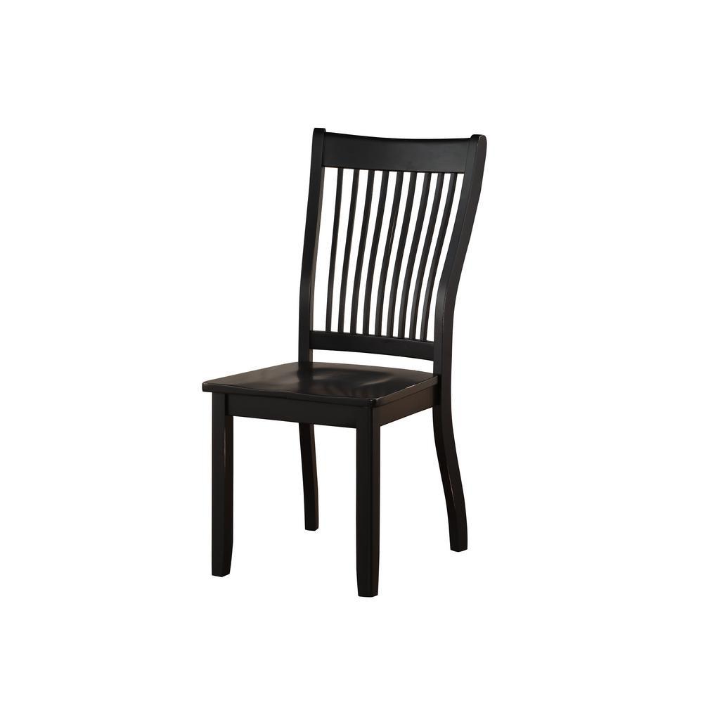 Wooden Side Chair with Slatted Backrest, Set of 2, Black - BM186186