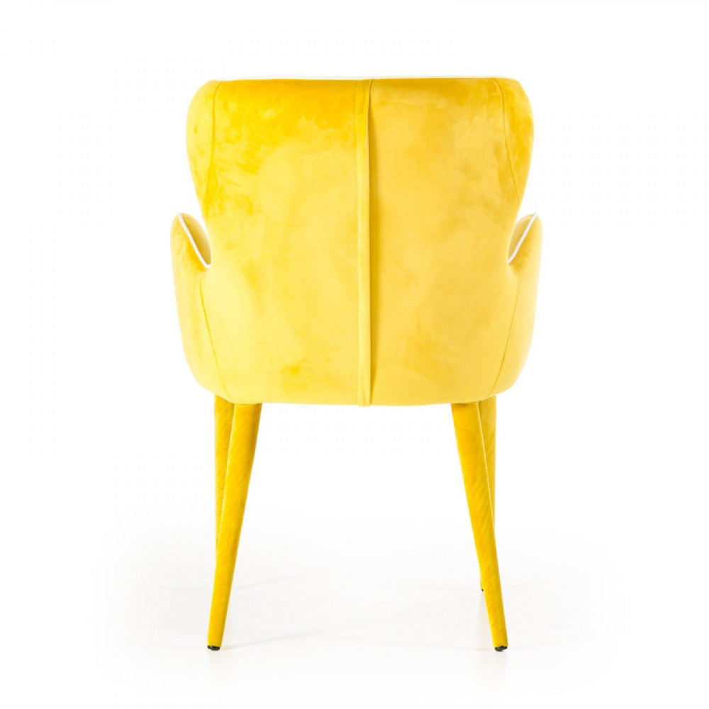 Fabric Upholstered Wing Back Design Dining Chair with High Curvy Arms, Yellow