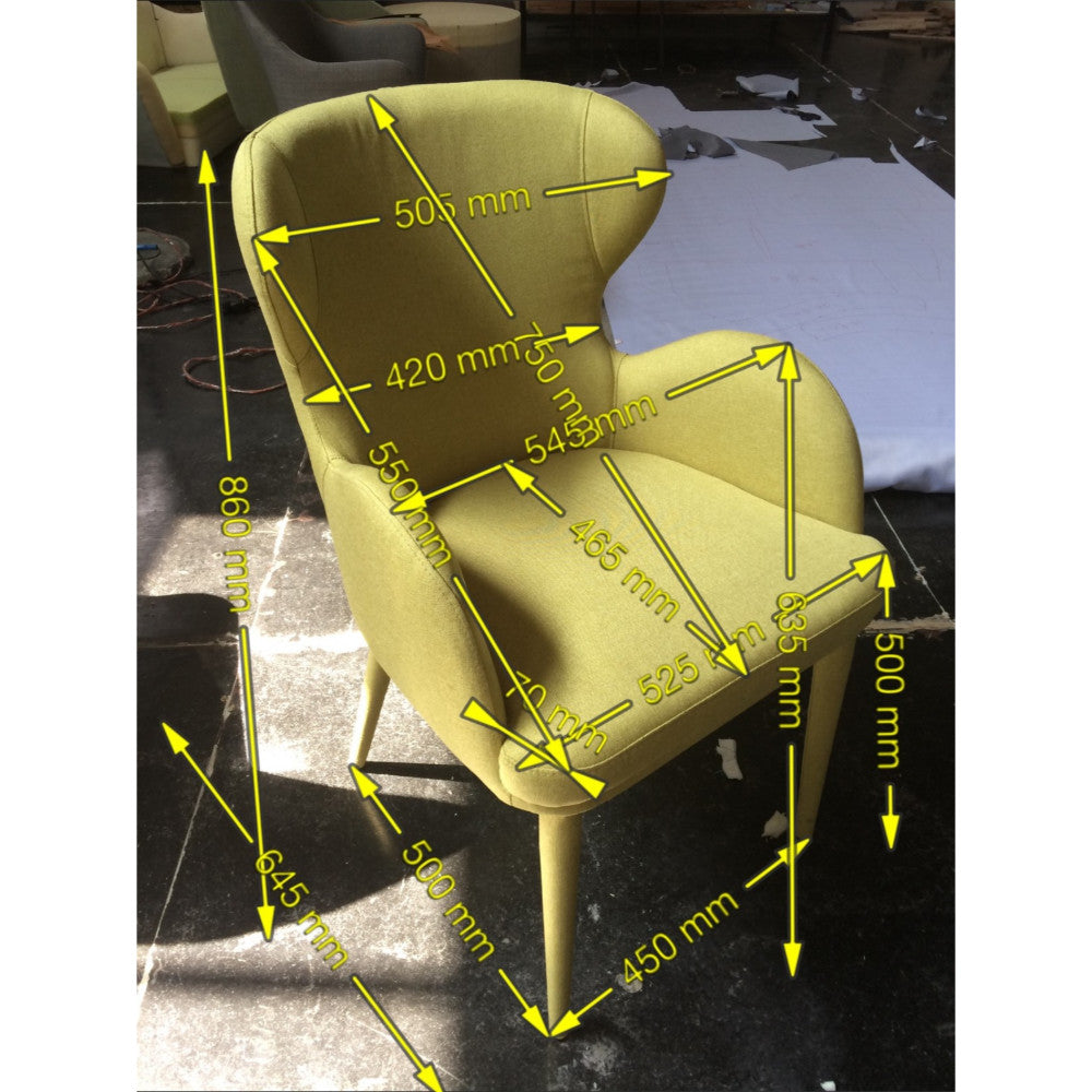 Fabric Upholstered Wing Back Design Dining Chair with High Curvy Arms, Yellow