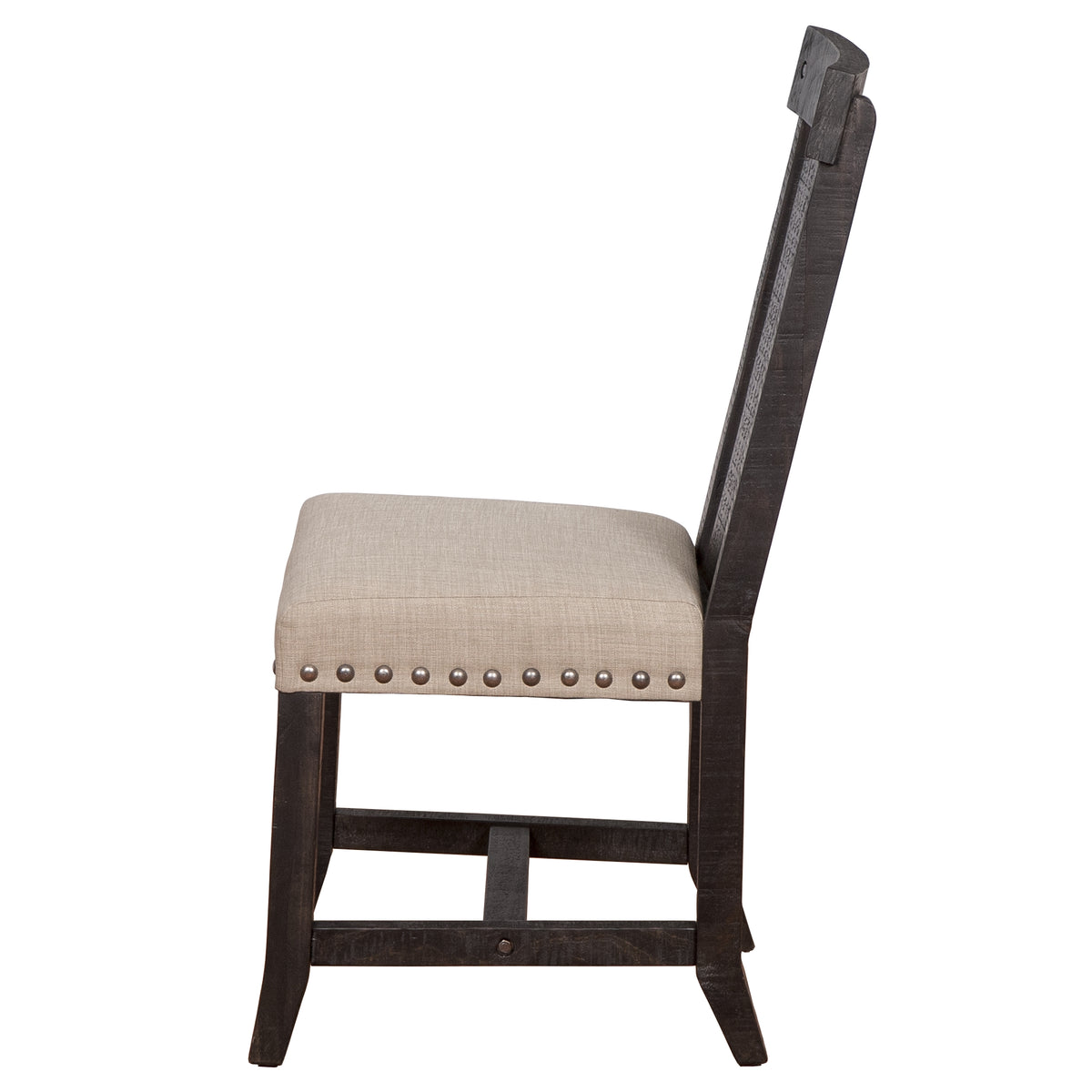 Wooden Chair with Fabric Upholstered Seat and Slat Style Back, Set of 2, Black and Beige - BM187604