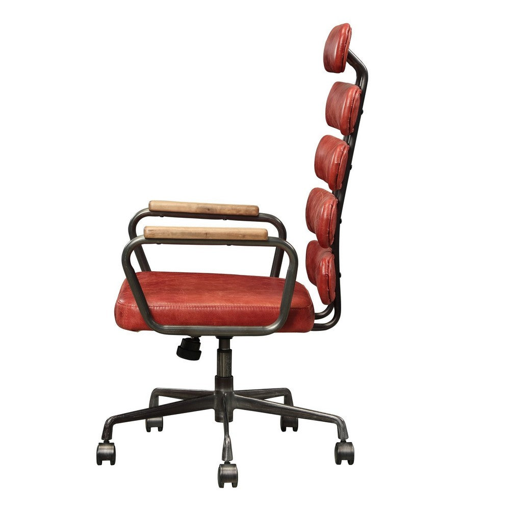 Leatherette Office Chair with Split Panel Backrest, Red - BM191421