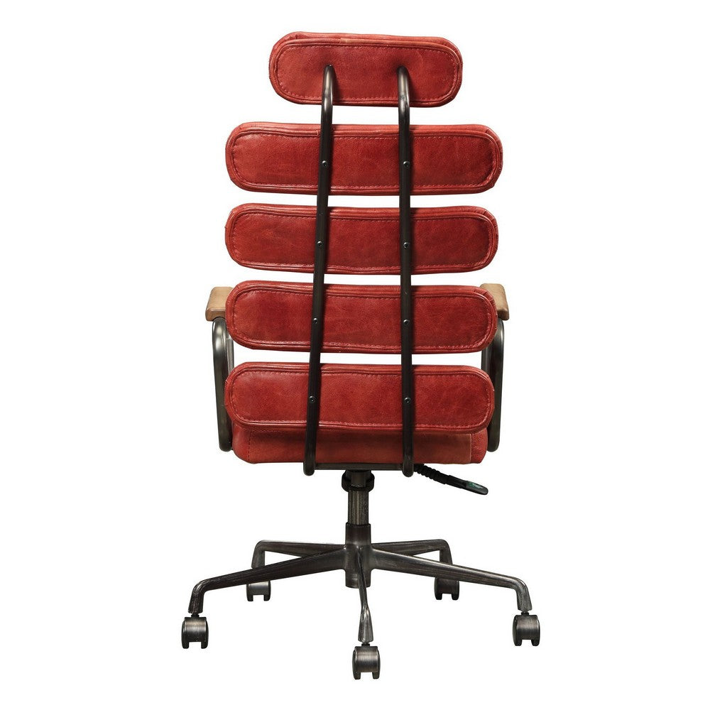 Leatherette Office Chair with Split Panel Backrest, Red - BM191421