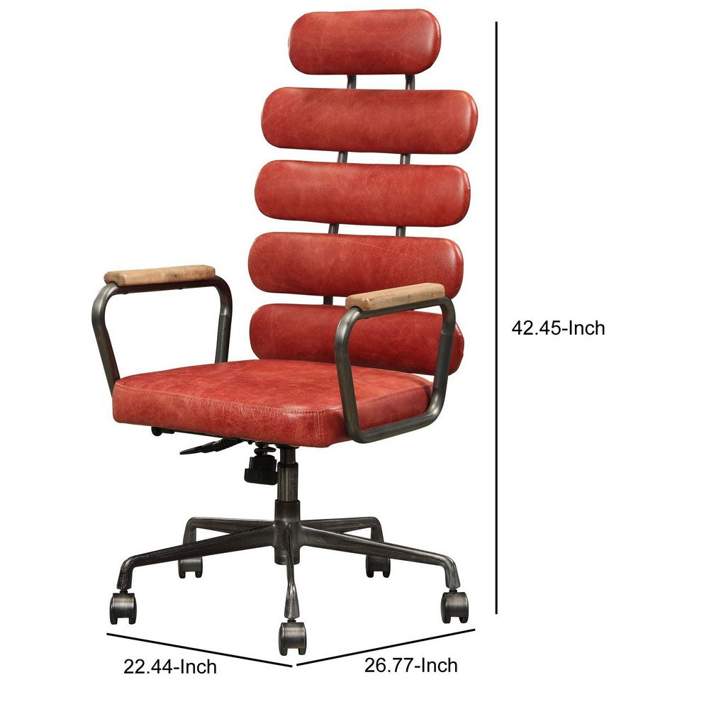 Leatherette Office Chair with Split Panel Backrest, Red - BM191421