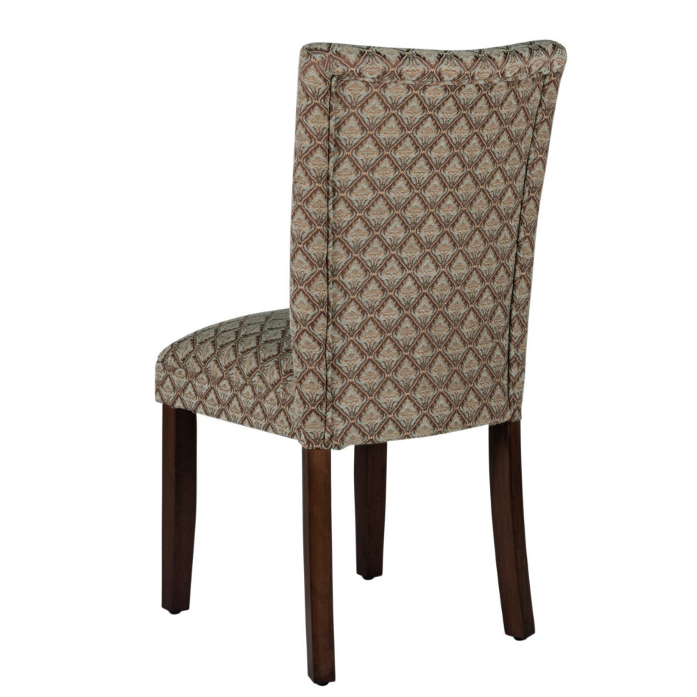 Wooden Parson Dining Chair with Damask Pattern Fabric Upholstery, Multicolor - BM194876